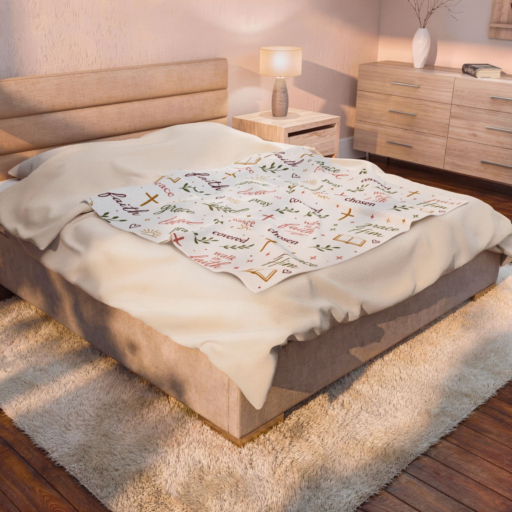 Christian Faith Blanket, Inspirational Scripture Words Plush Throw