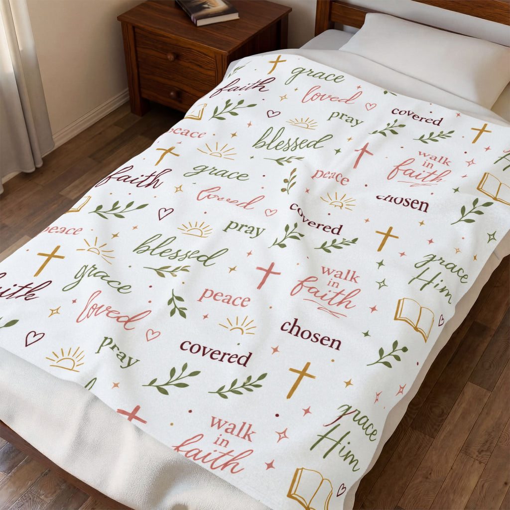 Christian Faith Blanket, Inspirational Scripture Words Plush Throw